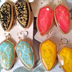 Designer Inspired Hexagon Earrings w/gold flake